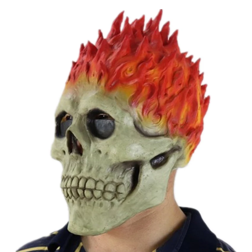 Skull Knight Mask Flame Skeleton Ghost Rider Scary Horror Zombie Spooky Halloween Creepy Demon Anonymous Carnival Party Props