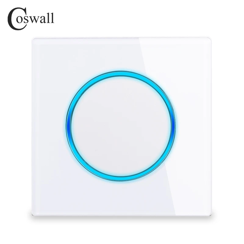 COSWALL 1/2/3/4 Gang 1/2 Way On / Off Wall Light Switch Large Aperture LED Backlight Data HDMI USB Charger Glass Panel White