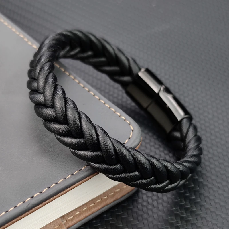 Luxury Multicolor Wax Rope Winding Design Classic Stainless Steel Men's Leather Bracelet Choose Handsome Men's Christmas Gifts