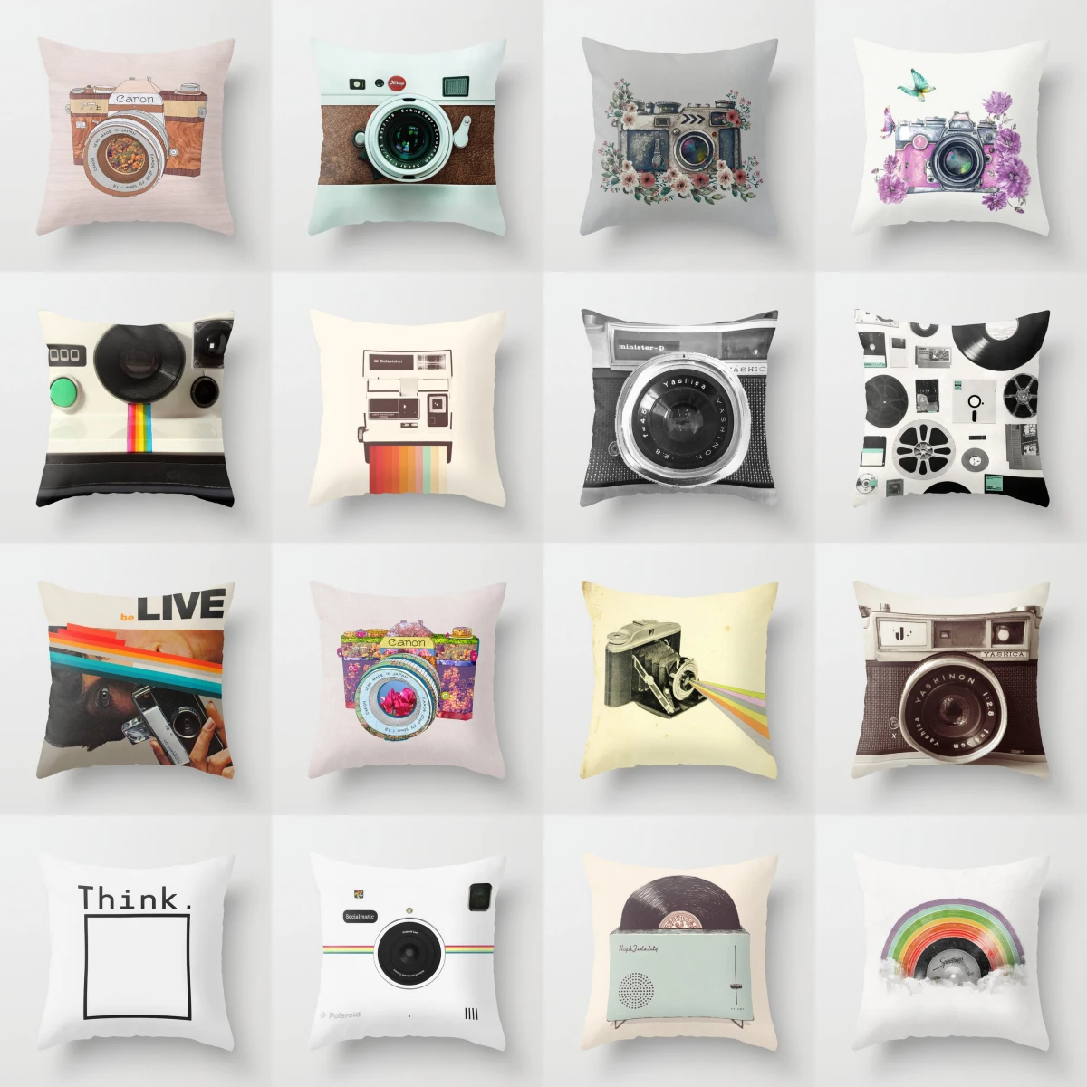 Hot Retro Shutterbugs Cushion Cover Camera Fans Floral Pillowcase Modern Simple Fashion Decorative Throw Pillows Cover Sofa Car