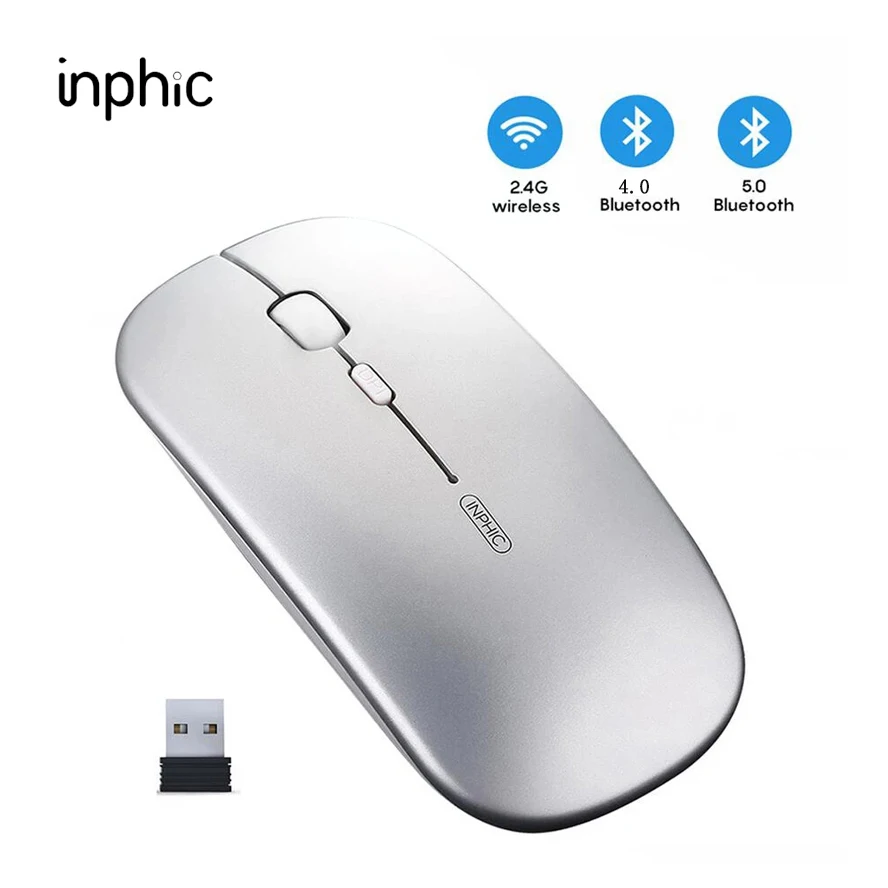 INPHIC PM1 Wireless BT5.0 BT4.0 2.4G Mouse Silent rechargeable notebook bluetooth three-mode USB Optical mice For Macbook Laptop