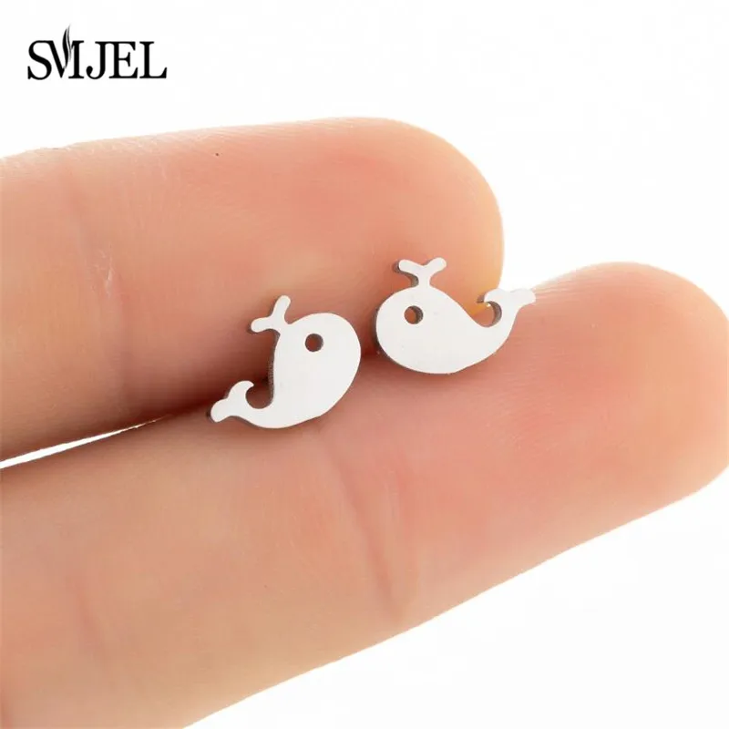 Lovely Cartoon Small Whale Earrings for Women Jewelry Animal Fish Stud Earring Stainless Steel Earings Best Friend Gifts Brincos