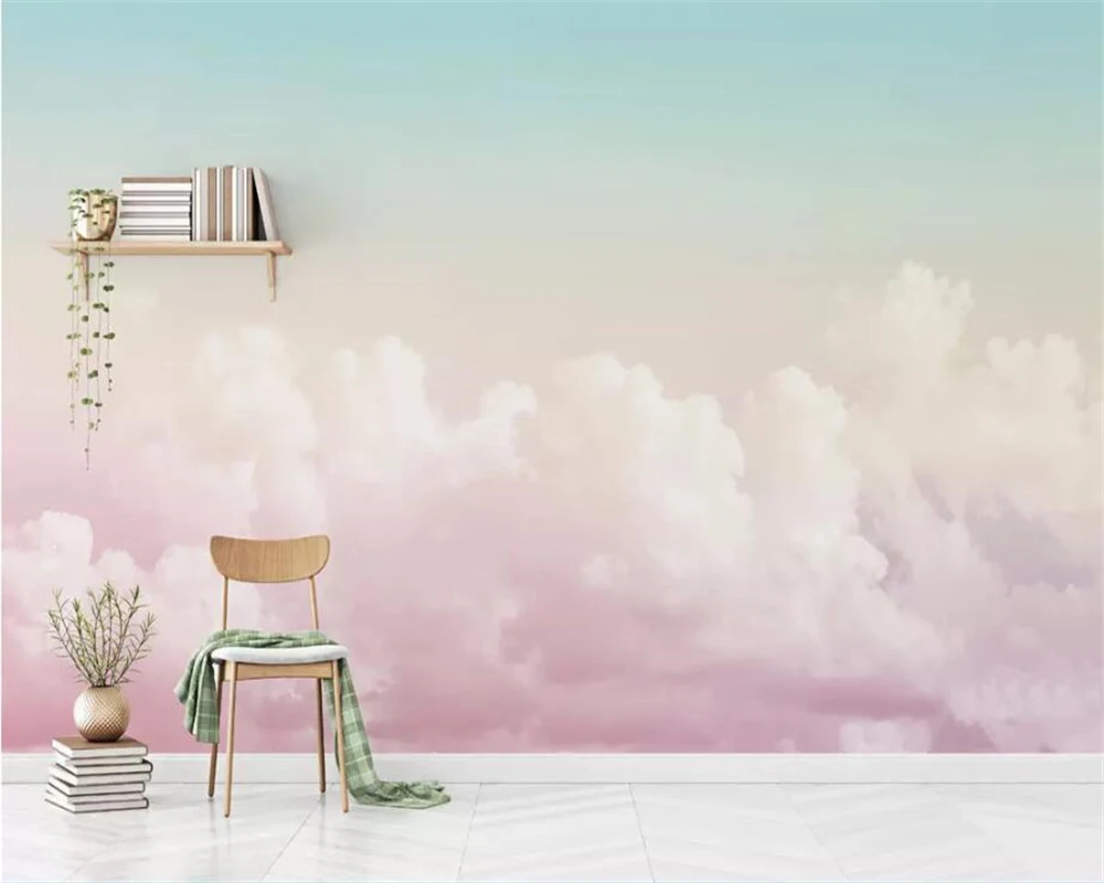 

wellyu Custom large 3d wallpaper fantasy beautiful pink sky cloud sofa background wallpaper living room background wallpaper