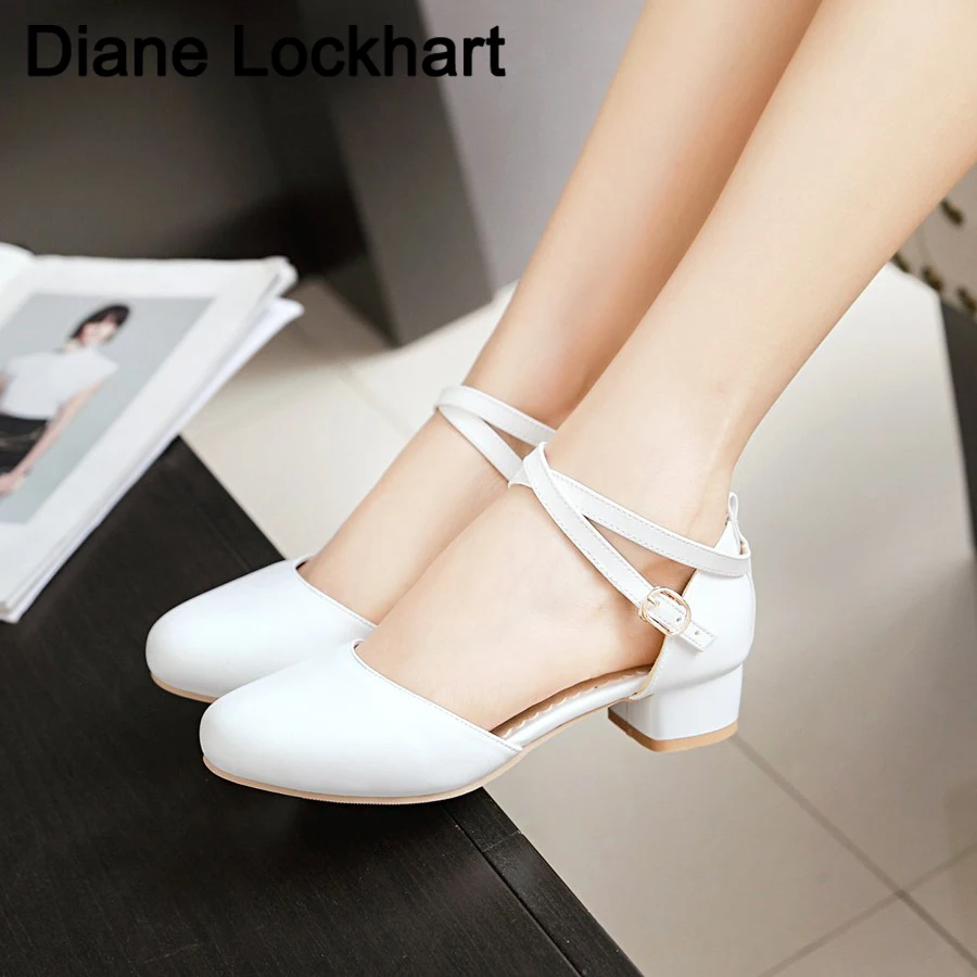 Sandals Women Shoes Comfortable Round Toe Pumps Womens White Ladies Shoe Zapatos Mujer 3CM High Heels Plus Size 41 42 43