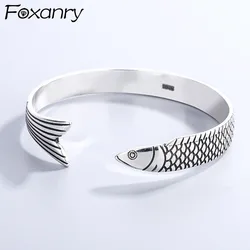 Foxanry Silver Color Bracelet New Trend Punk Vintage Fish Design Bangles Party Jewelry Birthday Gifts Couples Accessories