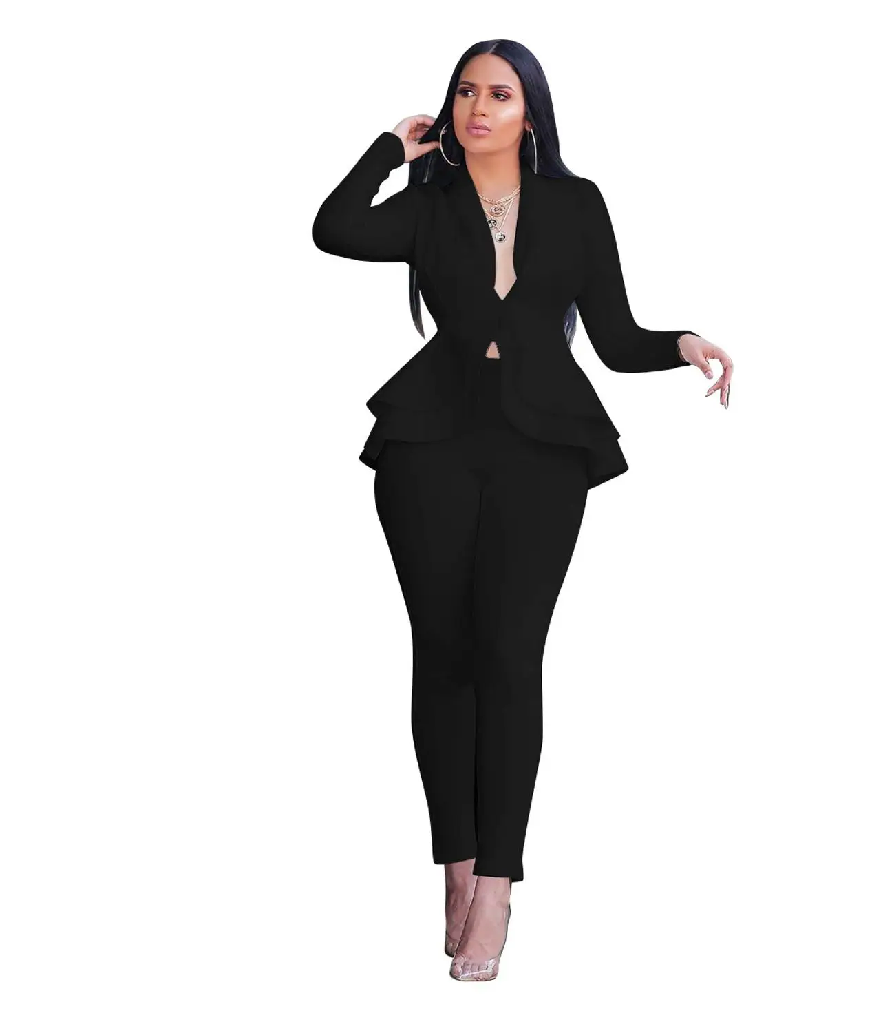 two piece set women office female 2 piece set for women long sleeve suit pants two pieces sets winter women\'s suits