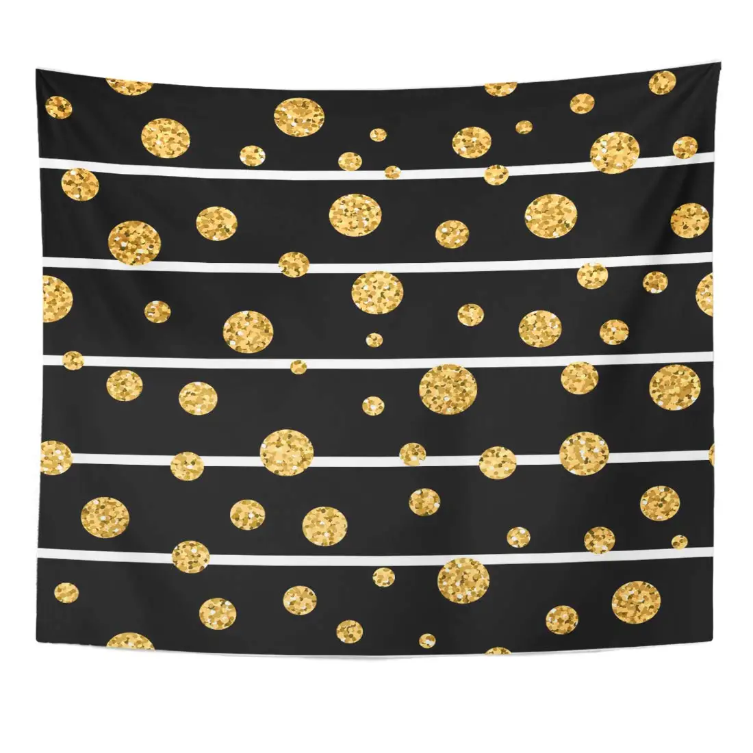 Yellow Gold Polka Dot on Lines Golden Confetti Black and White Stripes Christmas Design Tapestry Home Decor Wall Hanging