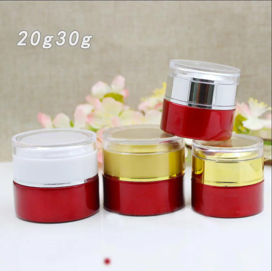 

30G red glass bottle jar pot tin day night cream mask essence eye gel hyaluronic acid moisture skin care cosmetic packing