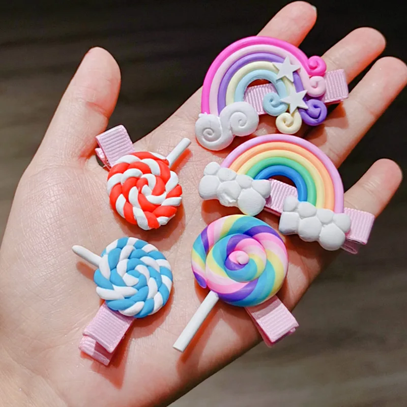 2020 New Rainbow Lollipop Cute Children Hairpin Hair Clips Accessories For Girls Kids Hair Ornament Barrettes Hairclip Headdress