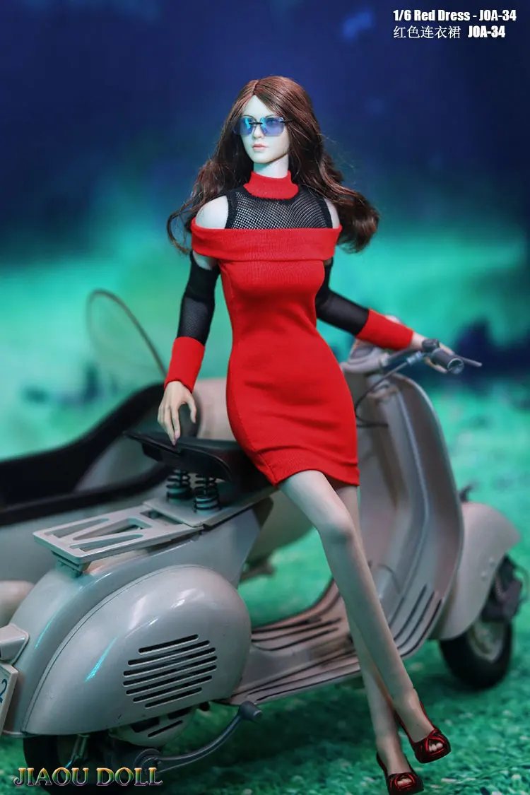 1/6 Scale Sexy Red  Dress Package Hip Tight Red  Skirt Leakage Shoulder Clothes Model for 12 inches Action Figure