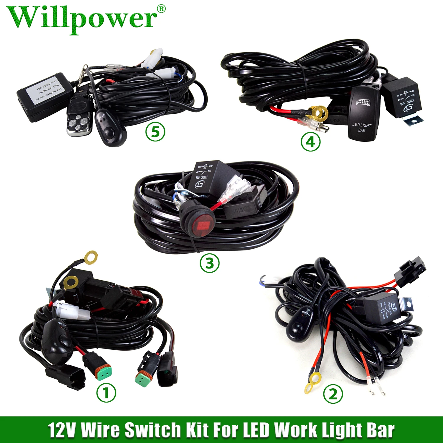 Offroad Car 12V LED Light Bar Wire Harness Kit 1 2 4 Leads 4x4 Truck SUV Driving Lamp Rocker Switch DT Connector Strobe Remote