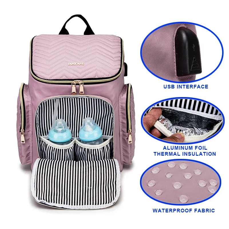 Imagem -03 - Bebê Fralda Maternidade Mochila Acolchoado Bordado Enfermagem Fralda Bolsa Carrinho de Criança Mulheres Viagem Mochila Dropshipping Moda