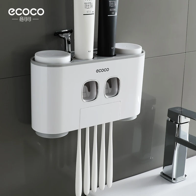 ECOCO Toothbrush Holder Auto Squeezing Toothpaste Dispenser Wall-mount Toothbrush Toothpaste Cup Storage Bathroom Accessories