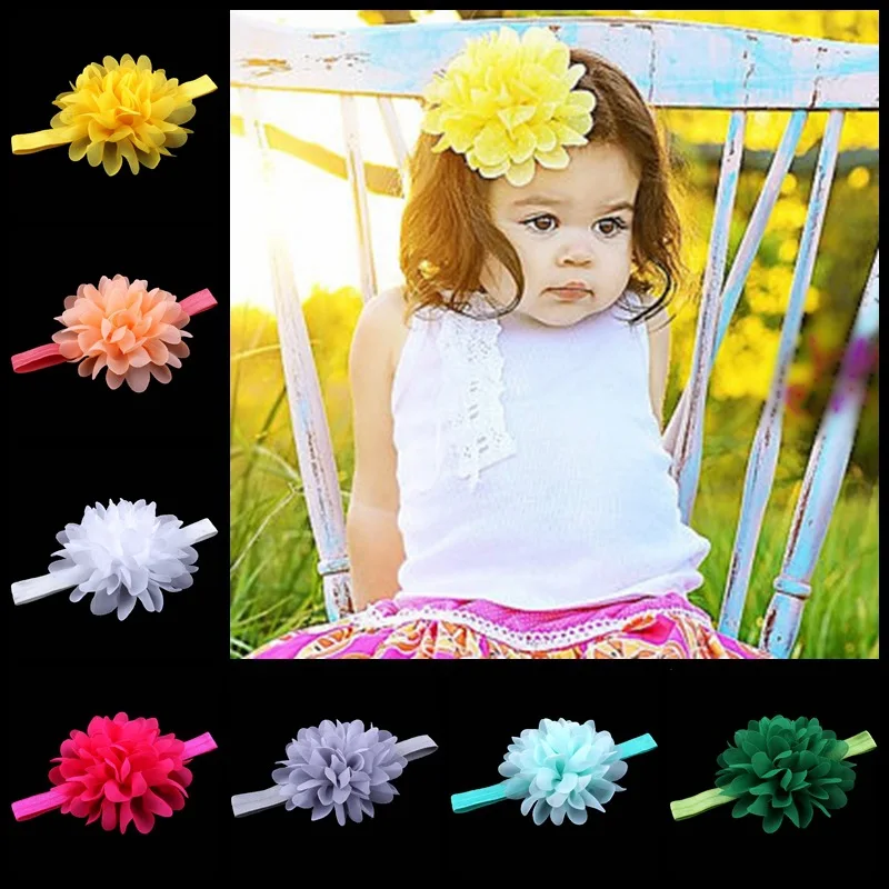 Children Girls Hair Band Chiffon Flower Bow Soft Elastic Newborn Baby Toddler Kids Photo Props Hairband  Birthday  Christmas