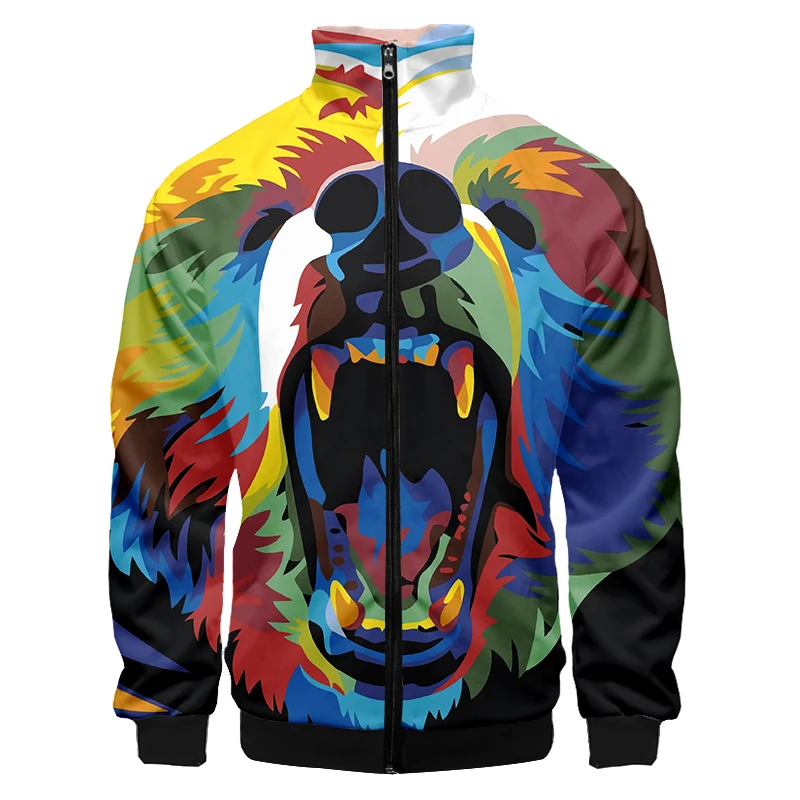 Colorful Bear Russia Mens Novel Zip Jacket 3D Printed Zipper Coat Handsome Hip Hop Man Gothic Glitter Sweatshir Dropship Custom