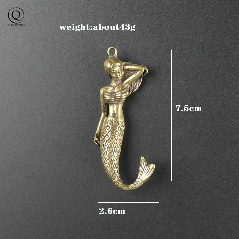 Copper Germany Mythology Mermaid KeyChain Pendant Vintage Brass Animal Mysterious Creature Keychain Car Charms Keyrings Jewelry