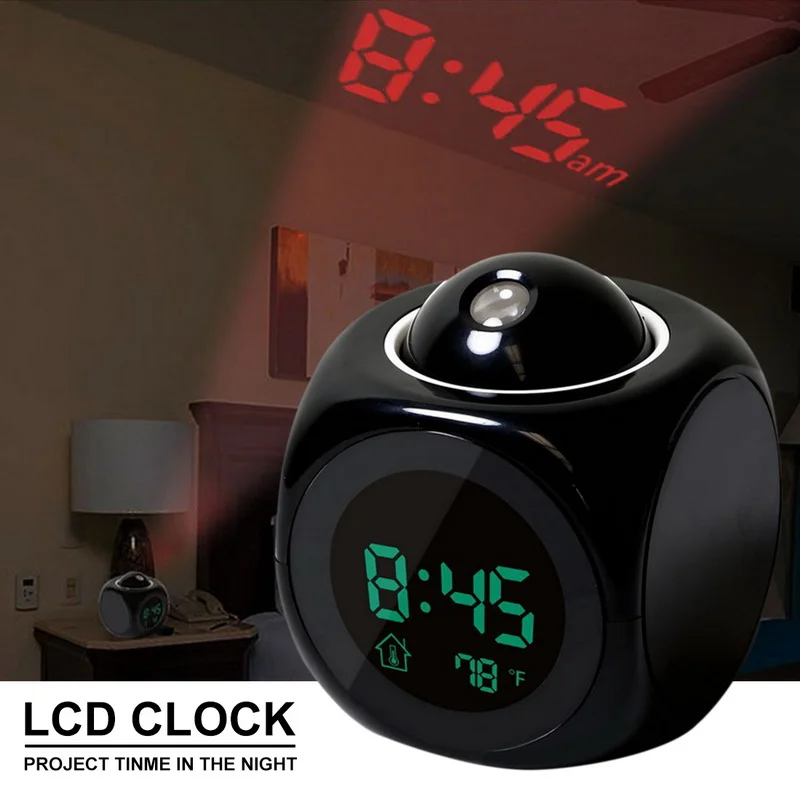 Digital Alarm Clock LCD Creative Projector Temperature Desk Clock Time Date Display Projection USB Charging Home Clock Timer