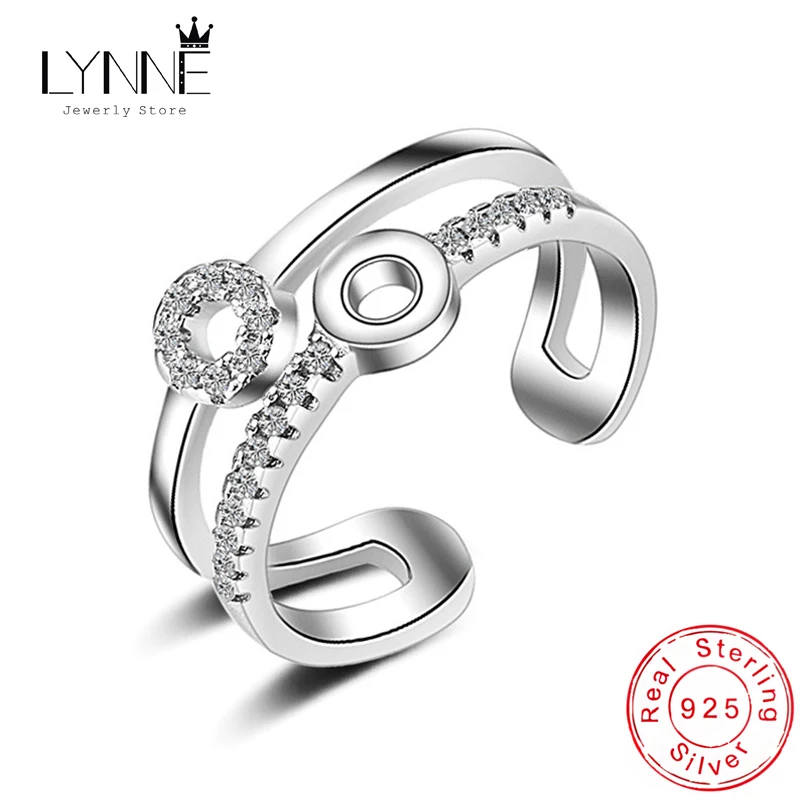 New Fashion Asymmetry Round Double Layers Rings 925 Sterling Silver Open Resizable Rhinestone Elegant Ring Women Jewelry Gift