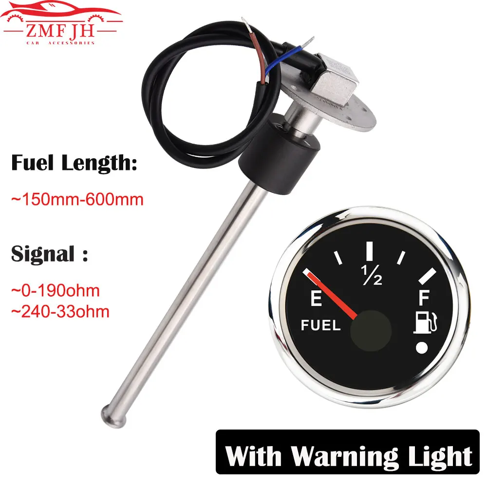 New 52mm Marine Boat Fuel Level Gauge with Alarm Fit For 0~190 ohm/240~33 ohm Boat Car Fuel Sender Unit Water Level Sensors