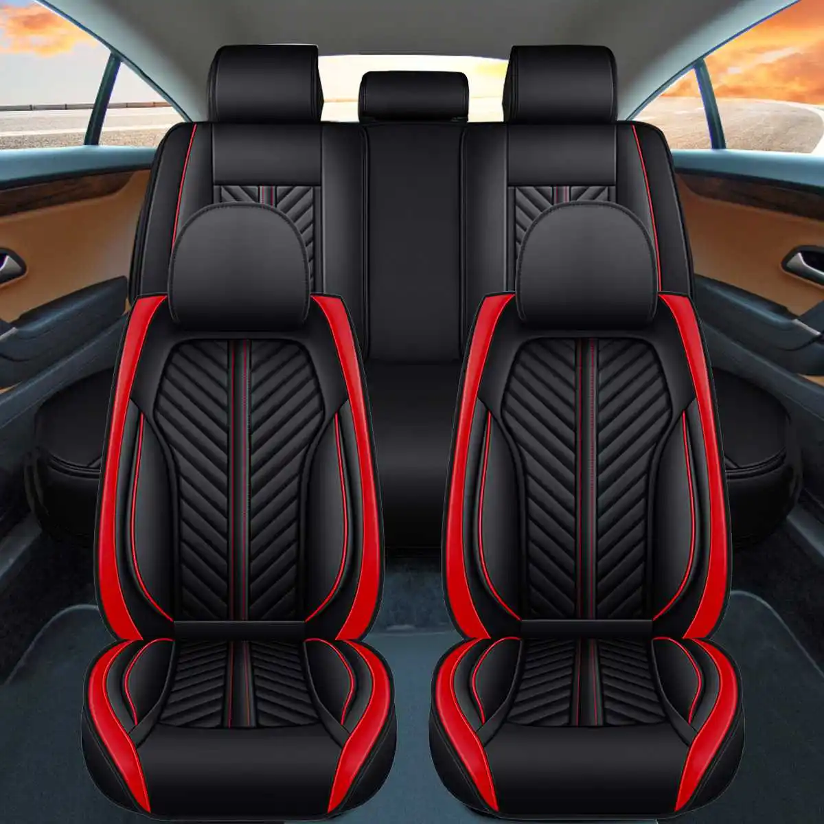 

11PCS 5 Seats Car Seat Covers PU Leather Seats Cover Full Set Front Rear Seat Cushion Cover Protector Mat Universal SUV Trucks