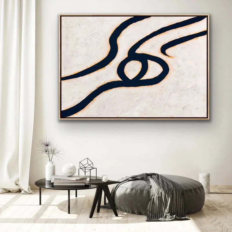 

Monday Art 100%Hand Painted Abstract Black Lines Canvas Art Canvas Oil Painting Wall Art Home Living Room Wall Picture Decor