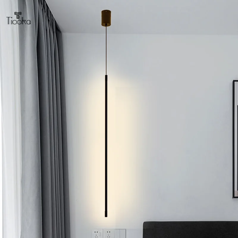 Kobuc Nordic LED Hanging Lights Minimalism Line lights 60/80/100/140cm Long Pendant Light for Bedside TV Background Bar Aisle