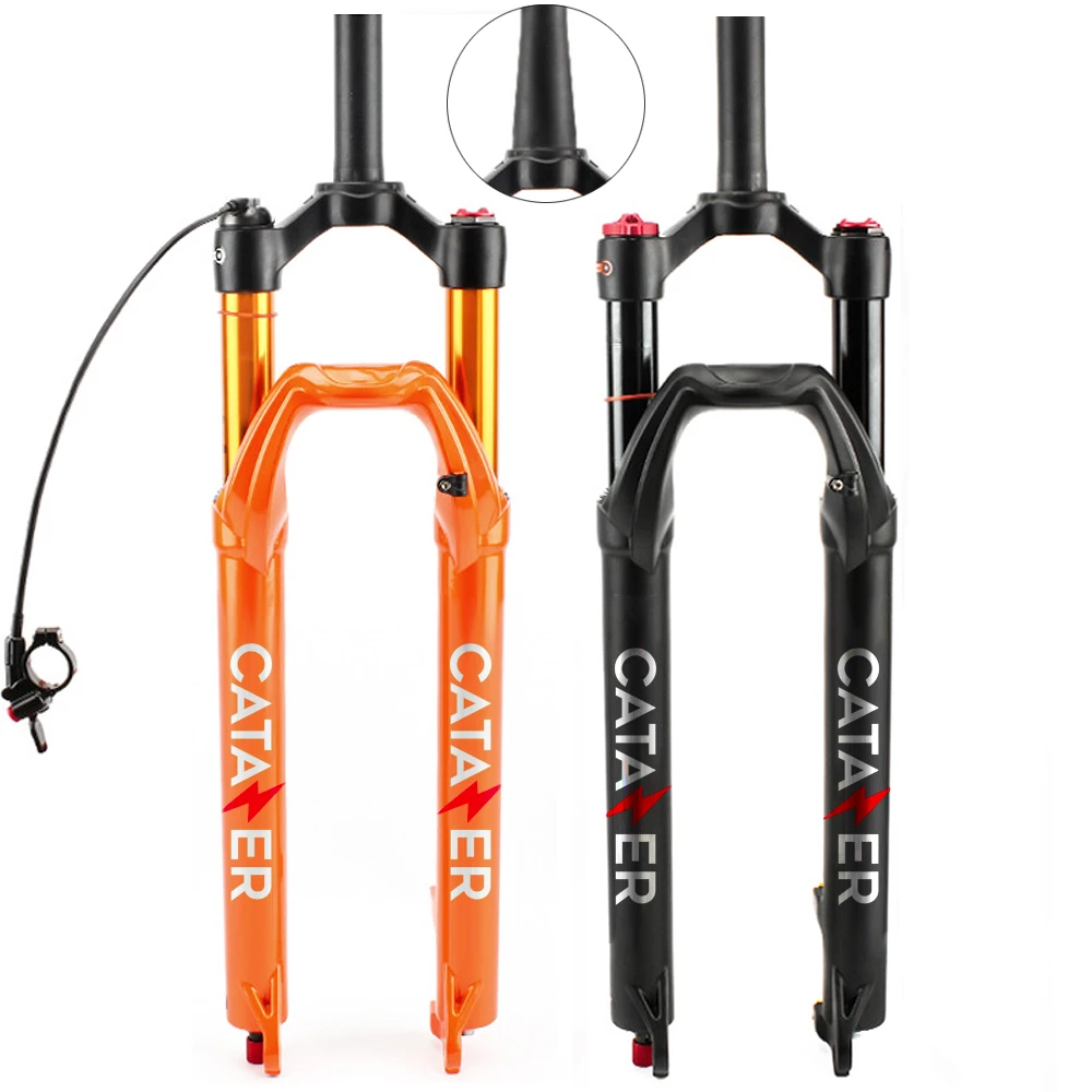 

CATAZER 27.5/29er Bike Air Suspension Forks Remote /Hydraulic Lockout with Rebound Damping Travel 100mm Straight/Tapered 9x100mm