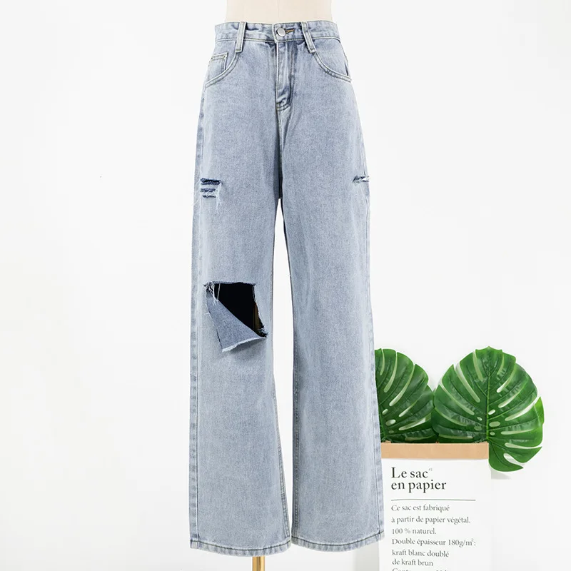 KPOP Korean Singer Blue Denim Trousers Vintage Wide Leg Pants Women Korean Straight Pants High Waist Casual Loose Autumn jeans