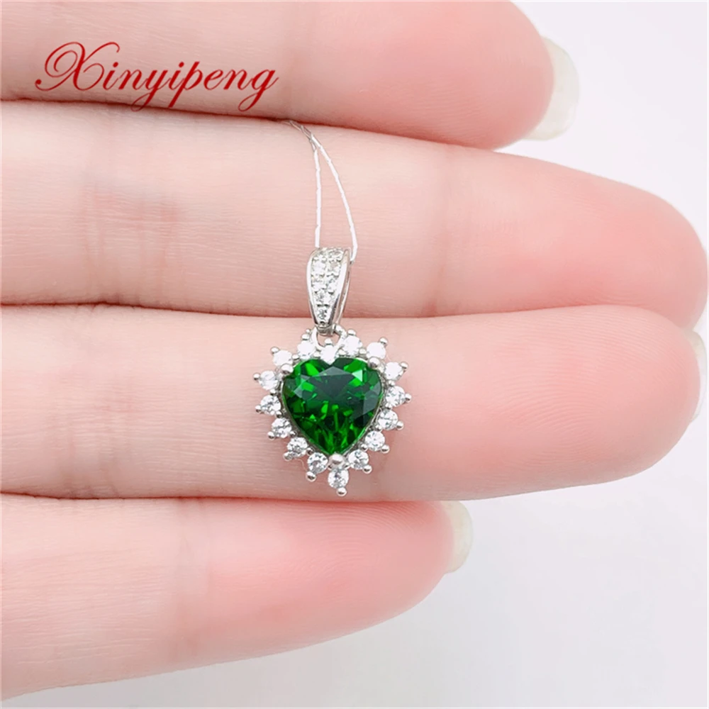 Xin Yipeng Fine Gem Jewelry Real S925 Sterling Silver Inlaid Natural Diopside Pendant Anniversary Gift For Women Free Shipping