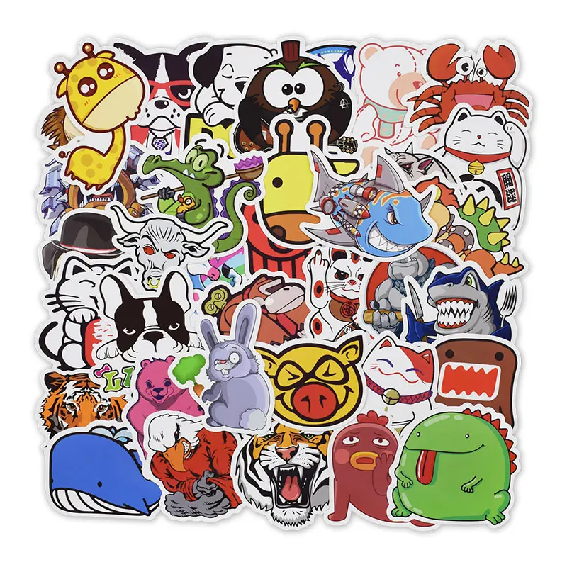 50 PCS Animal Cartoon Stickers for Laptop Skateboard Motorcycle Luggage Bicycle Home Decor Decals PVC Waterproof Sticker