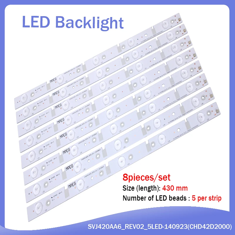 New 1Set=8PCS 430mm LED Backlight strip for 42D2000N bar light SVJ420AA6-REV02-5LED-140923(CHD42D2000)