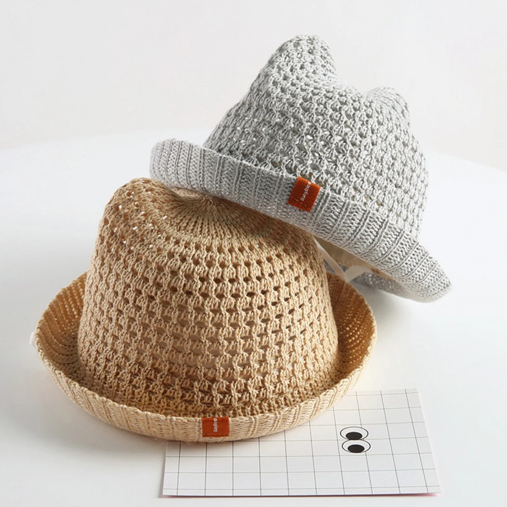 Children's summer cat ears sunshade hat Breathable boys  pots hats kids sun hats flanging baby Foldable sun protection 5-8 old