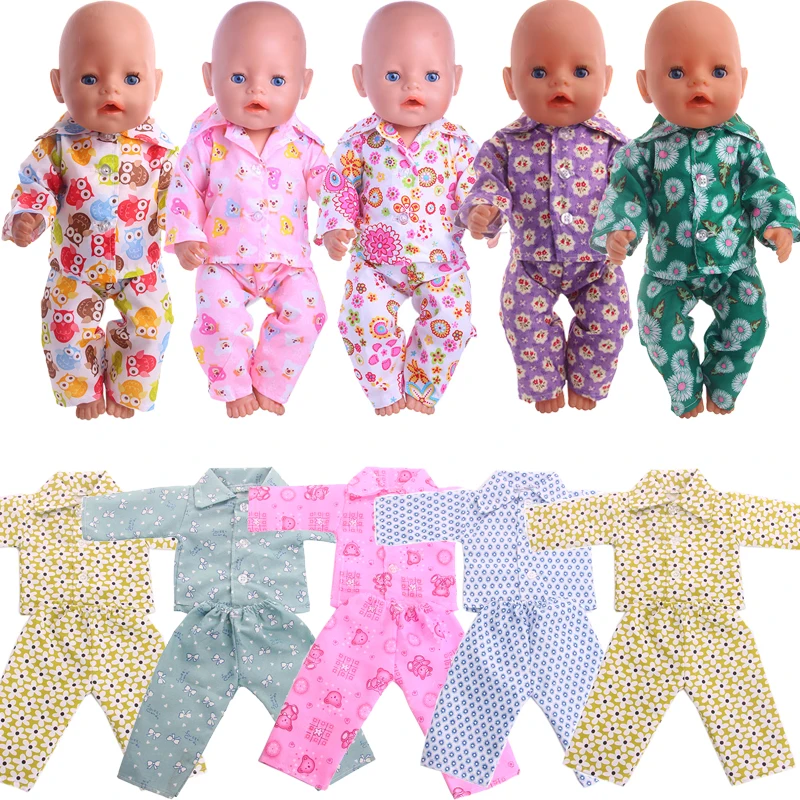 Doll Pajamas Long Sleeve Casual Wear For 18 Inch American Doll Girl & 43 Cm New Born Baby Items,Our Generation,Doll Accessories