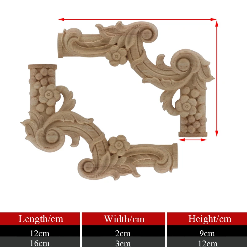 VZLX Carved Unpainted European Exquisite Floral Leaves Rubber Furniture Window Corner Wood Applique Figurines Vintage Home Deco