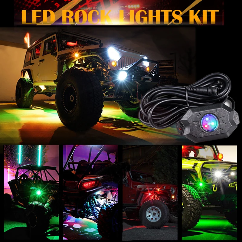 

RGB Color Under Car Rock Light Kit 4/6/8/12 Pods App Sync Remote Control Ambient For Off Road ATV UTV Polaris RZR