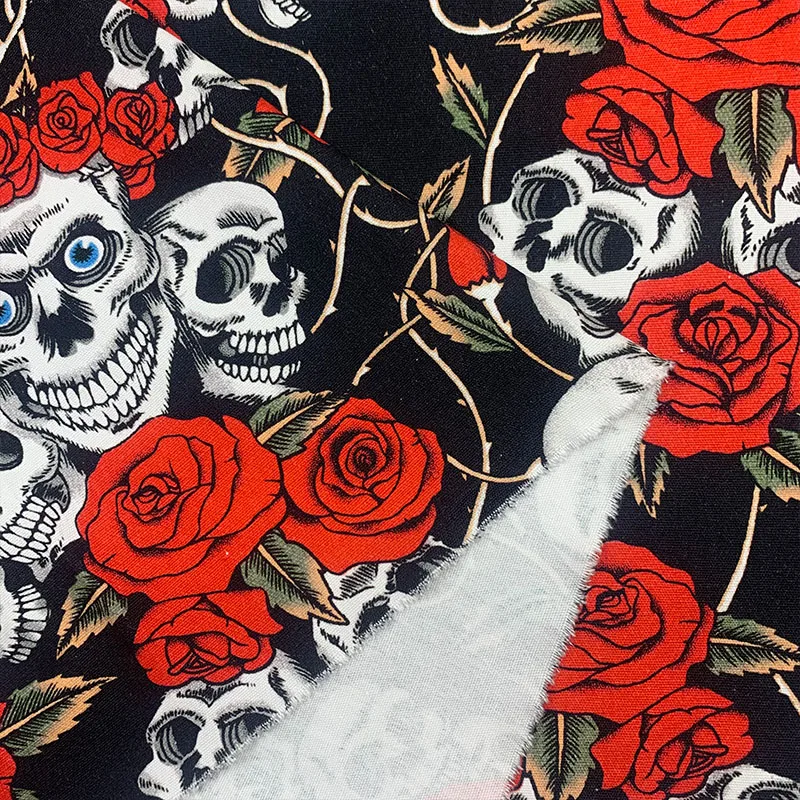 New Black Woven Skull 100% Cotton Fabric Canvas Rose Skull Printed Cotton Fabric Sewing Patchwork DIY Bag Clothing Tablecloth