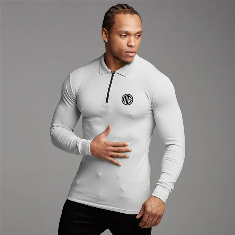 

NEW 2020 Cotton Gym Polo Shirt Sport T Shirt Men Long Sleeve Running Shirt Men Workout Training Tees Fitness Top Tees