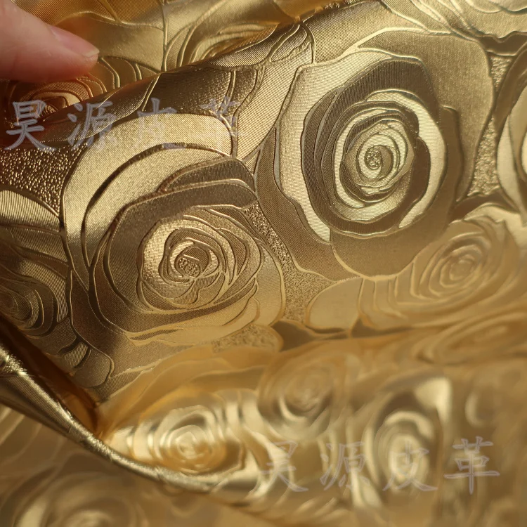 

synthetic PU Metal steric rose embossed metallic decorative leather material