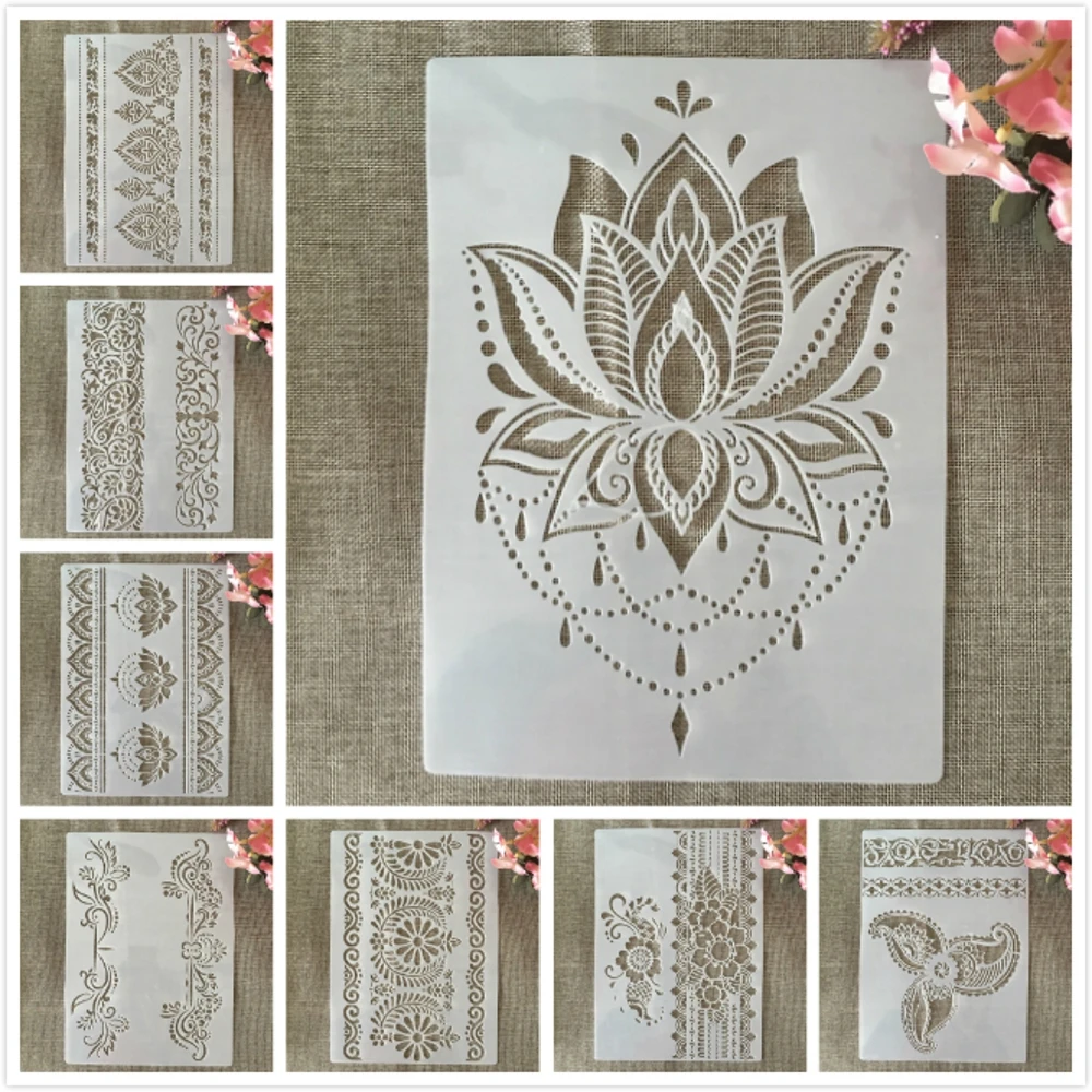 8Pcs/Set A4 29cm Mandala Floral Line Separator DIY Layering Stencils Painting Scrapbook Coloring Embossing Album Deco Template