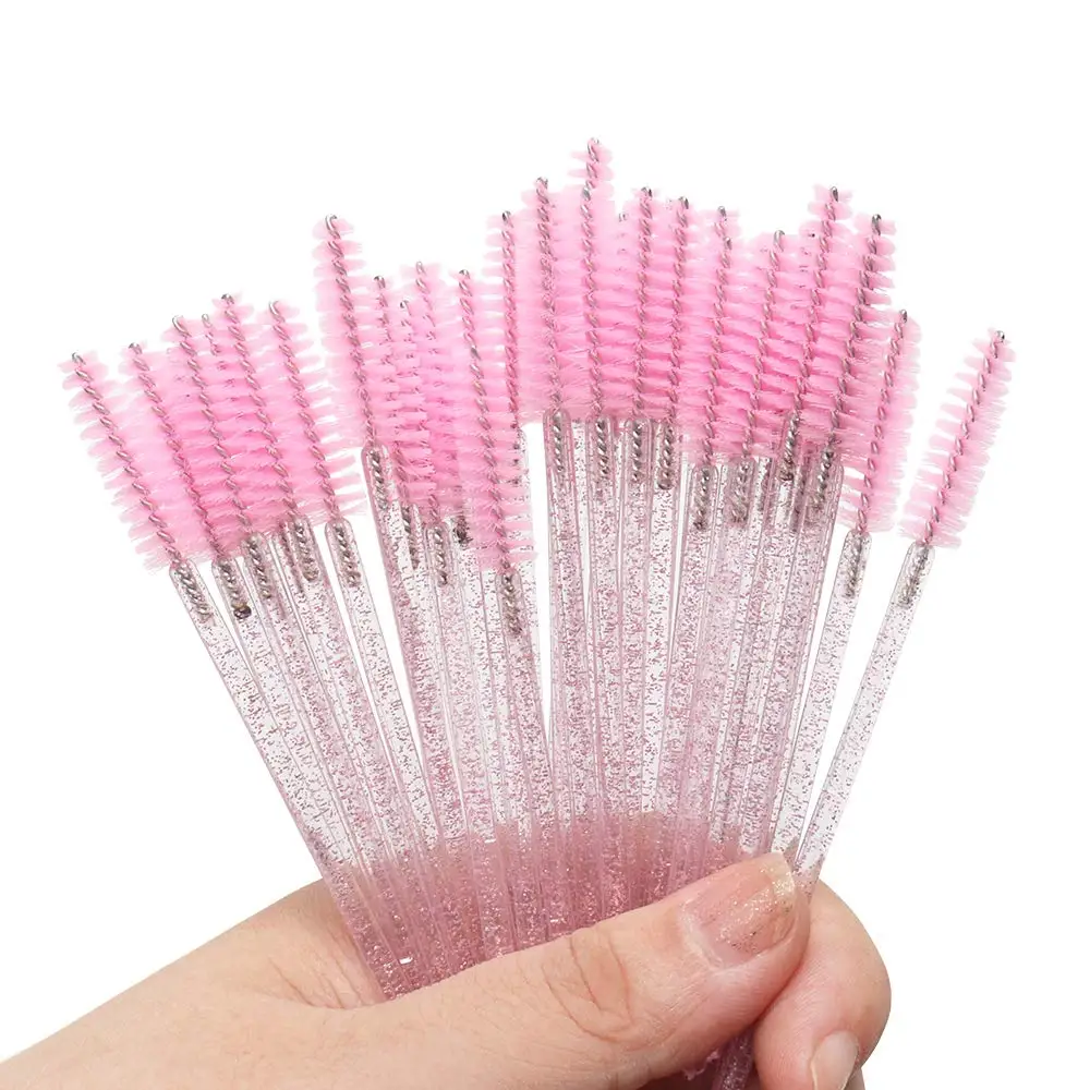 150 sztuk jednorazowe pałeczki kryształowe lokówki szczotka Mascara brwi Spoolers grzebień Glitter szczotka do rzęs Baby Pink