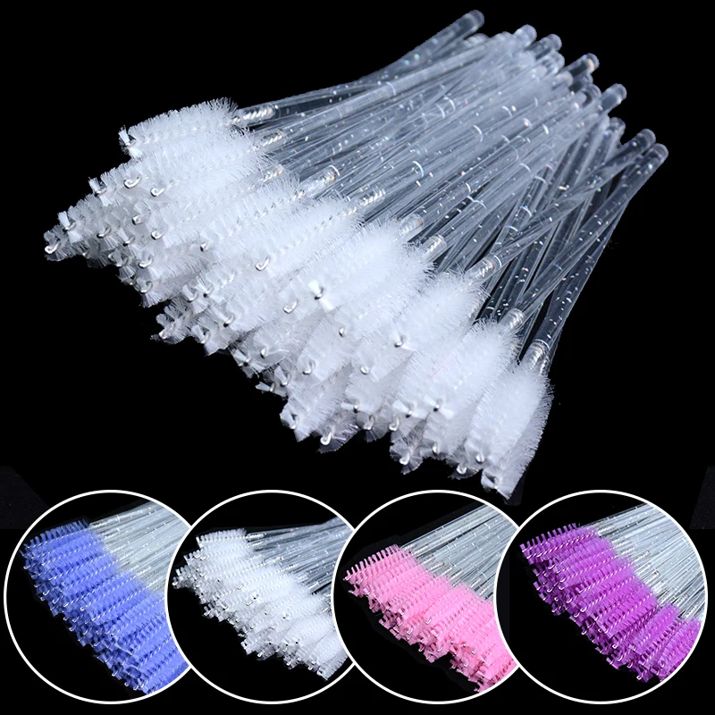 50Pcs Crystal Eyelash Brushes Disposable Eyebrow Comb Eye Lash White Mascara Wands Lash Spoolies Makeup Applicators Tools