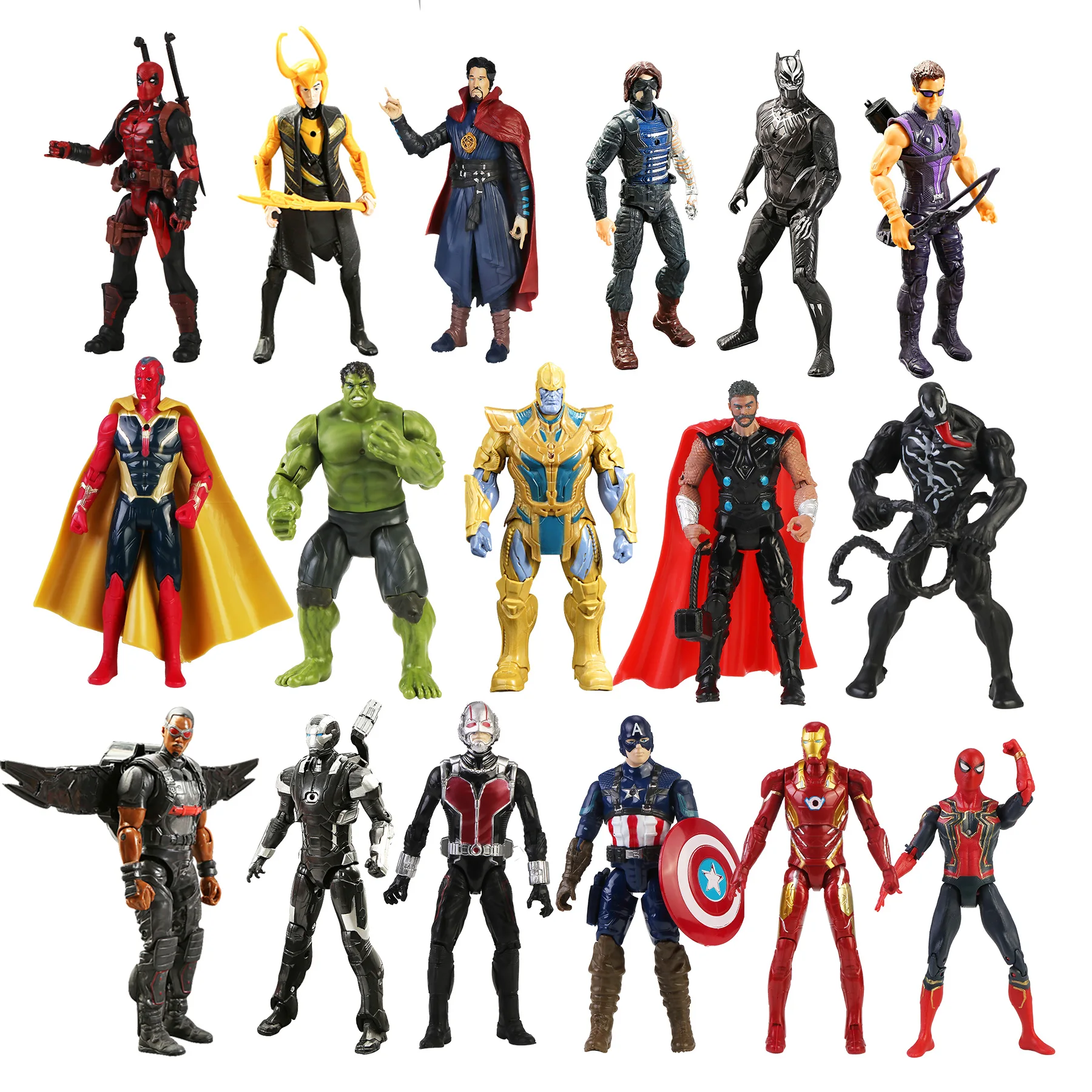 16cm Marvel Avengers Loki Venom Spiderman Hulk Captain America Deadpool Action Figure Toys Model Dolls New Year Gift For Kids