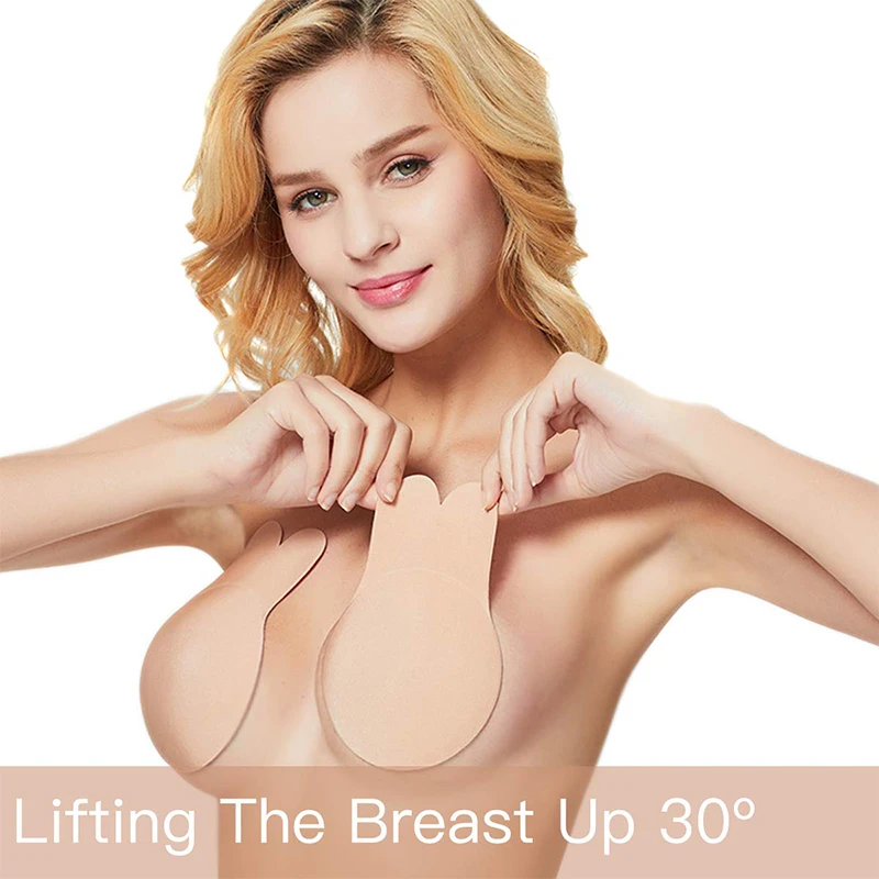 

1 Pair Silicone Adhesive Women Invisible Push Up Bras Nipple Cover Breast Pasties Reusable Lift Up Tape Rabbit Bra Strapless Bra