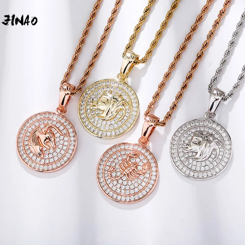 JINAO NEW 12 constellations-Earth signs constellations Pendant Iced Out Micro Pave AAA+ CZ Hip hop Personalised Jewelry