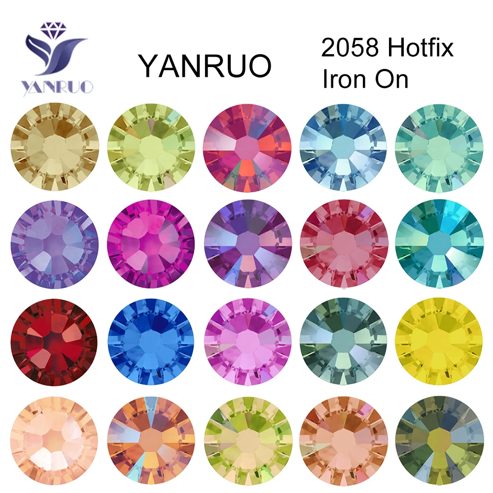 YANRUO 2058 Top Hotfix Crystals Flatback DIY Handicraft Glitter Strass Glass Adhesive Rhinestones Iron On Stones