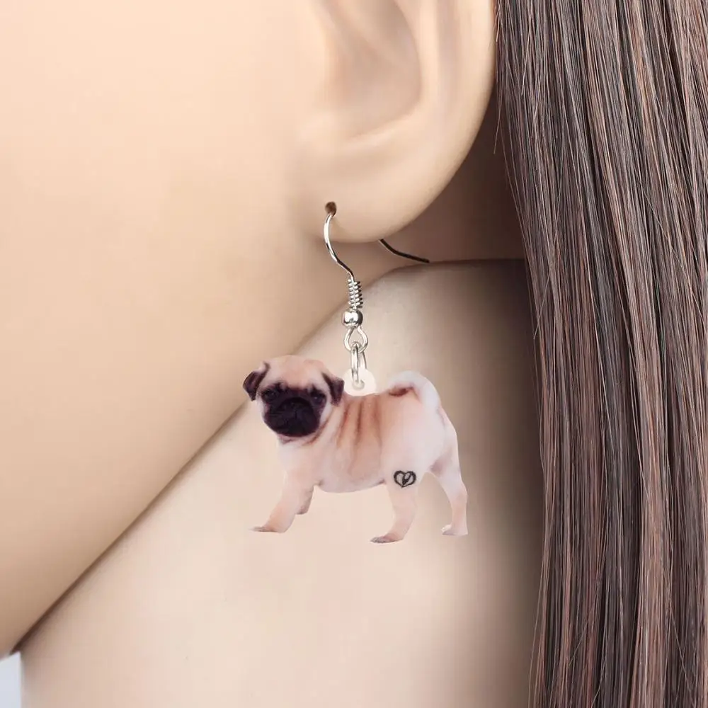 Bonsny Acrylic Brown Shar Pei Dog Earrings Long Cute Pet Animal Dangle Drop Jewelry For Women Kids Girl Fashion Gift Accessories