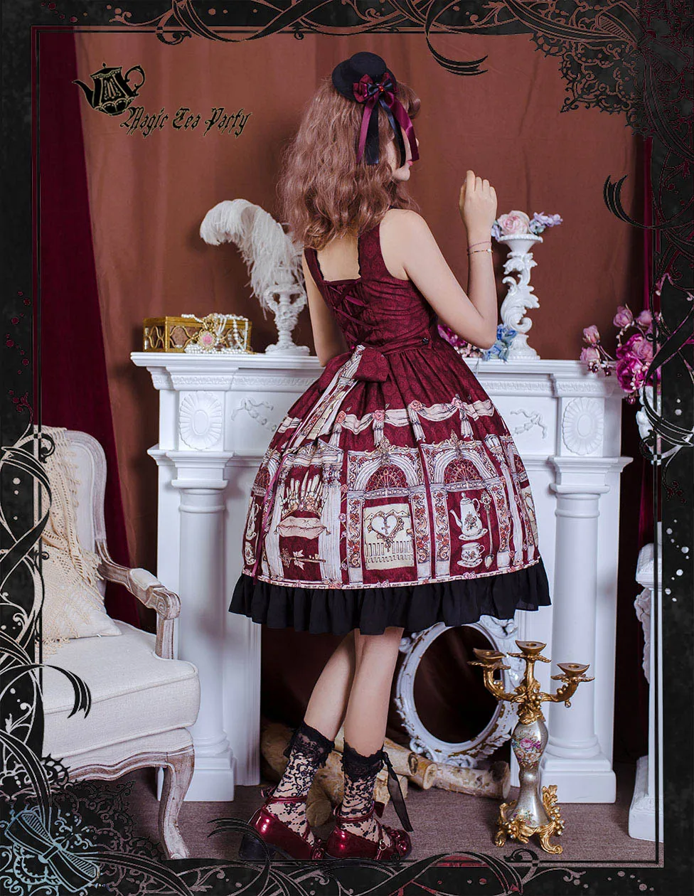 Gotycki pałac słodka księżniczka sukienka lolita vintage falbala wysokiej talii drukowanie sukienka w stylu wiktoriańskim kawaii dziewczyna Gothic lolita jsk loli