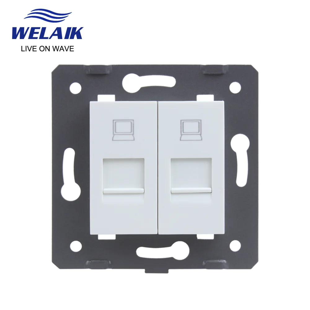 WELAIK EU Standard Gigabit Interne CAT6A Super Shielded-Computer RJ45 Wall Socket DIY Parts Without Glass Panel 45*45mm A82COCJW