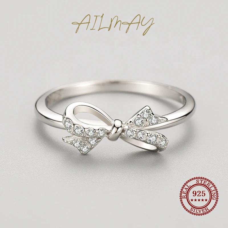 Ailmay-Anillo de Plata de Ley 925 con circonita cúbica, joyería fina de estilo coreano para mujer, regalo de San Valentín, boda romántica