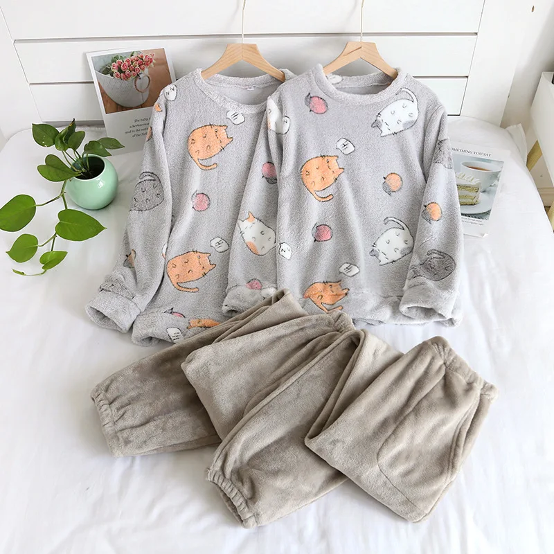 

Couple Style Men's Women's Pajamas Sets Autumn Winter Plus Velvet Casual Flannel Ladies Warm Lovers Homewear Suit Thick Pijama